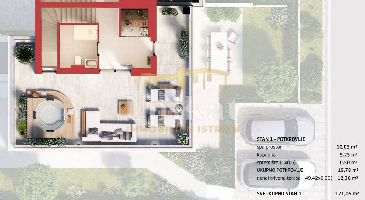 Casa bifamiliare a Poreč, giardino, piscina e terrazza sul tetto